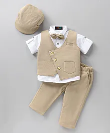 Robo Fry Full Sleeves Solid Party Suit With Cap - Beige