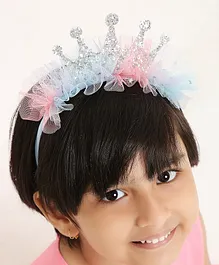 Aye Candy Glitter Finish Tulle Detail Crown Design Hair Band  - Pink Blue & Yellow