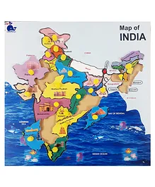 HNT Kids Wooden Map Of India Knob Puzzle Blue - 21 Pieces