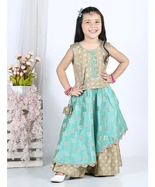 Kinder Kids Sleeveless Floral Lace Embellished Choli &  Double Layered Thread Work Detail Lehenga - Green