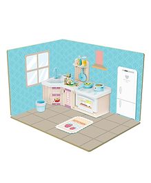 Webby DIY Kitchen Room Wooden Doll House with Furniture - Multicolour