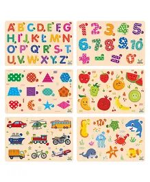 Webby Wooden Educational Pre School Puzzles Pack Of 6 - Multicolor