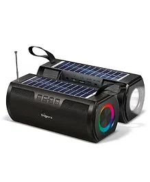 FINGERS SolarHunk2 Portable Speaker With Built In Solar Charging Panel RGB Lights 14 Hrs Playback Duo Charge Bluetooth FM Radio Aux & More- Black
