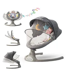 BAYBEE Automatic Electric Baby Swing Cradle with Adjustable Swing Speed Soothing Music | Baby Rocker with Mosquito Net Safety Belt & Removable Toys Swing for Baby - Grey