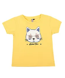 Actuel Short Sleeves Cat Star Printed Top - Yellow