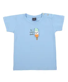 Actuel Half Sleeves Hi Little Dude Text Placement Printed Tee - Blue