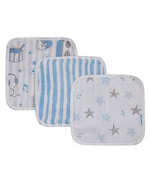 Abracadabra 100% Cotton Muslin Wipes Pack of 3 Rockstar Print - Blue