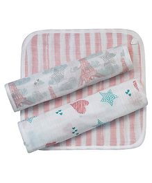 Abracadabra 100% Cotton Muslin Wash Cloths Pack of 3 Eiffel Tower Print - White Pink