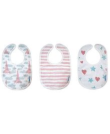 Abracadabra Cotton Muslin Bibs Pack Of 3 Eiffel Tower Print - White Pink 