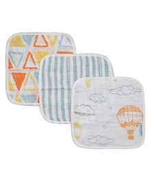 Abracadabra 100% Cotton Muslin Wash Cloths Pack of 3 Hot Air Balloon Print - Multicolour