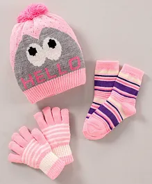 Model Woollen Cap Sock And Gloves Text Print Blue Pink - Diameter 9 cm