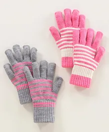 Model Woolen Gloves Set Stripes Design Pack of 2 - Grey Pink