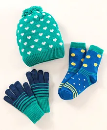 Model Woollen Cap Sock And Gloves Blue Green - Diameter 13 cm