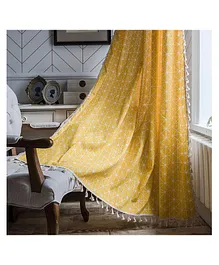 Soul Fiber 100% Cotton Bohemian Curtains For Door Bedroom Living Room & Kitchen With Stainless Steel Rings Door 7 Feet x 4 Feet- Yellow Star