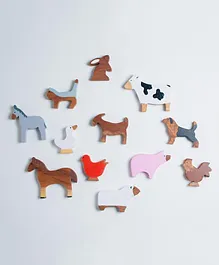 Bombay Toy Company Wooden Farm Animals Pack Of 12 - Multicolor