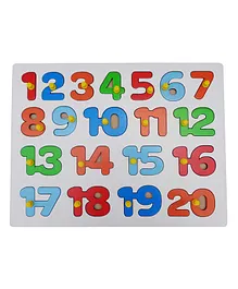 Voolex 1 to 20 Counting Number Educational Wooden Learning Puzzle Tray with Montessori Knobs - Multicolour