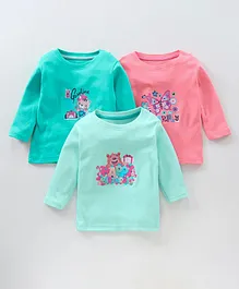 Kidi Wav Pack Of 3 Full Sleeves Animals Print T Shirts - Blue Pink
