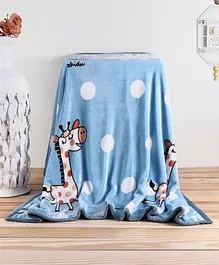 Babyhug Premium Reversible Plush Soft & Warm Double Layer Blanket Giraffe Print - Blue