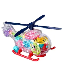 NEGOCIO Transparent Bump & Go Toys With 3D Lightning Degree Rotation Concept Gear Light Helicopter Moving Gears & Music Birthday Toy Gift- ( Colour May Vary)