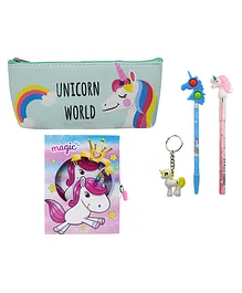 Asera Unicorn theme Stationery Items With Pouch Pack of 5 - Multicolor