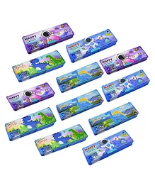 Asera Space and Dinosaur Themed Pencil Box With Sharpener Pack of 12 - Multicolour
