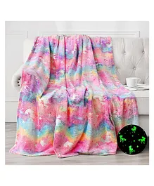 HAPPY HUES Glow in The Dark Unicorn Bedroom Decor Travel Lightweight Throw Blankets Rainbow - Multcolor
