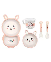 Vellique Cartoon Animal Monkey Bamboo Fiber Dinnerware Plate and Bowl Set for Kids Toddler Plate Bowl Cup Spoon Fork Eco Friendly Non Toxic Self Feeding Baby Utensil Set of 5 Pcs - Multicolor
