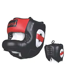 USI UNIVERSAL Boxing Headguard, 615R Face Saver Boxing Headguard Protective Gear Made of Top Grain Hide Leather with Padded Crossbar to Protect from Direct Hits to The Face Red & Black - Size XL