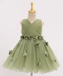 Bluebell Sleeveless Pleated Party Frock with Corsage - Green