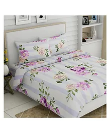 Haus & Kinder Cotton Eden Of Roses Printed Bedsheet With Pillow Covers  Purple