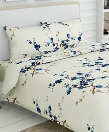 Haus & Kinder Cotton Floral Grace Printed Bedsheet  Blue