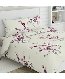 Haus & Kinder Cotton Floral Grace Printed Bedsheet With 2 Pillow Covers   Pink