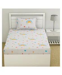 Haus & Kinder Cotton Cartoon Flat Bedsheet With Pillow Cover   White