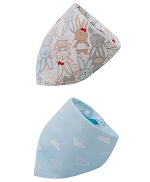 SYGA Triangular Cotton Bibs Adjustable Closure for Infant Toddler Rabbit & Cloud Print Pack Of 2 - Multicolor