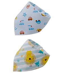 SYGA Baby Feeding Bibs Unisex Baby Triangular Cotton Bibs Adjustable Closure for Infant Toddler 0 to 2 Years Baby - Pack Of 2 (Car Lion)