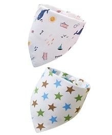 SYGA Triangular Cotton Bibs Adjustable Closure for Infant Toddler Whale Pentagram Print Pack Of 2 - Multicolor