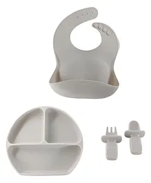 B4Brain Silicon Plate With Fork Spoon Silicon Bib & Feeding Guide - Grey 