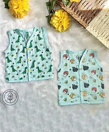 A Toddler Thing Pack Of 2 Sleeveless Dinosaurs & Dolphins Printed Vests - Blue