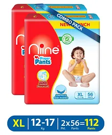 Niine Baby Diaper Pants Extra LargeXL Size 12-17 KG Pack of 2 112 Pants for Overnight Protection with Rash Control