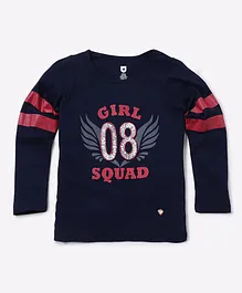 612 League Full Sleeves 08 Sequin Embellished Number With Girl Squad Text & Wings Placement Printed Top - Navy Blue