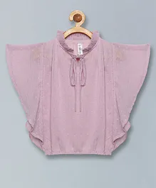 Kiddopanti Half Butterfly Sleeves Dobby Detail Ruffle Neck Tie Up Top - Baby Pink