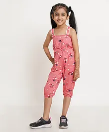 Creative Kids Sleeveless Floral Printed Smocked Jumpsuit - Pink