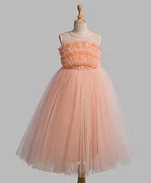 Toy Balloon Sleeveless Sequins Embellished Ruffle Detail Gown - Peach