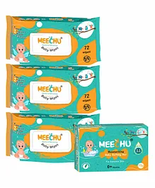 Meechu Baby Wipes Combo Pack of 3 With One Baby Bathing Bar Free - 72 Pieces Each