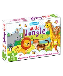 At the Jungle Jigsaw Puzzle for Kids with Colouring & Activity Book and 3D Model - 96 Pieces