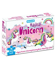 Magical Unicorn Jigsaw Puzzle for Kids with Colouring & Activity Book and 3D Model - 96 Pieces