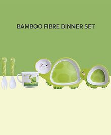 POLKA TOTS Eco Friendly Bamboo Fiber Kids Crockery Set Having 5 Pieces Dinner Set- Green Turtle