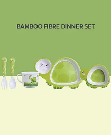Polka Tots Bamboo Fiber Kids Crockery Set 5 Pieces Dinner Set Turtle Print - Green