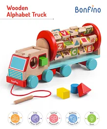 Bonfino Wooden Educational Alphabet Pull Along Truck- Multicolour