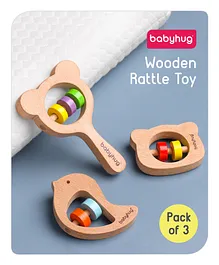 Babyhug Wooden Teething Rattle Toy Pack Of 3 - Multicolour